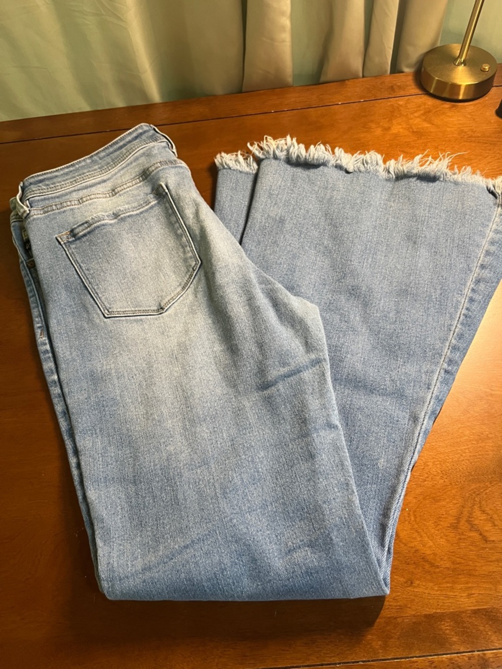 KanCan Light Wash Women's Frayed Hem Flare Bell Bottom Jeans